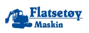 Logo of Flatsetøy Maskin DA featuring construction machinery and company name.